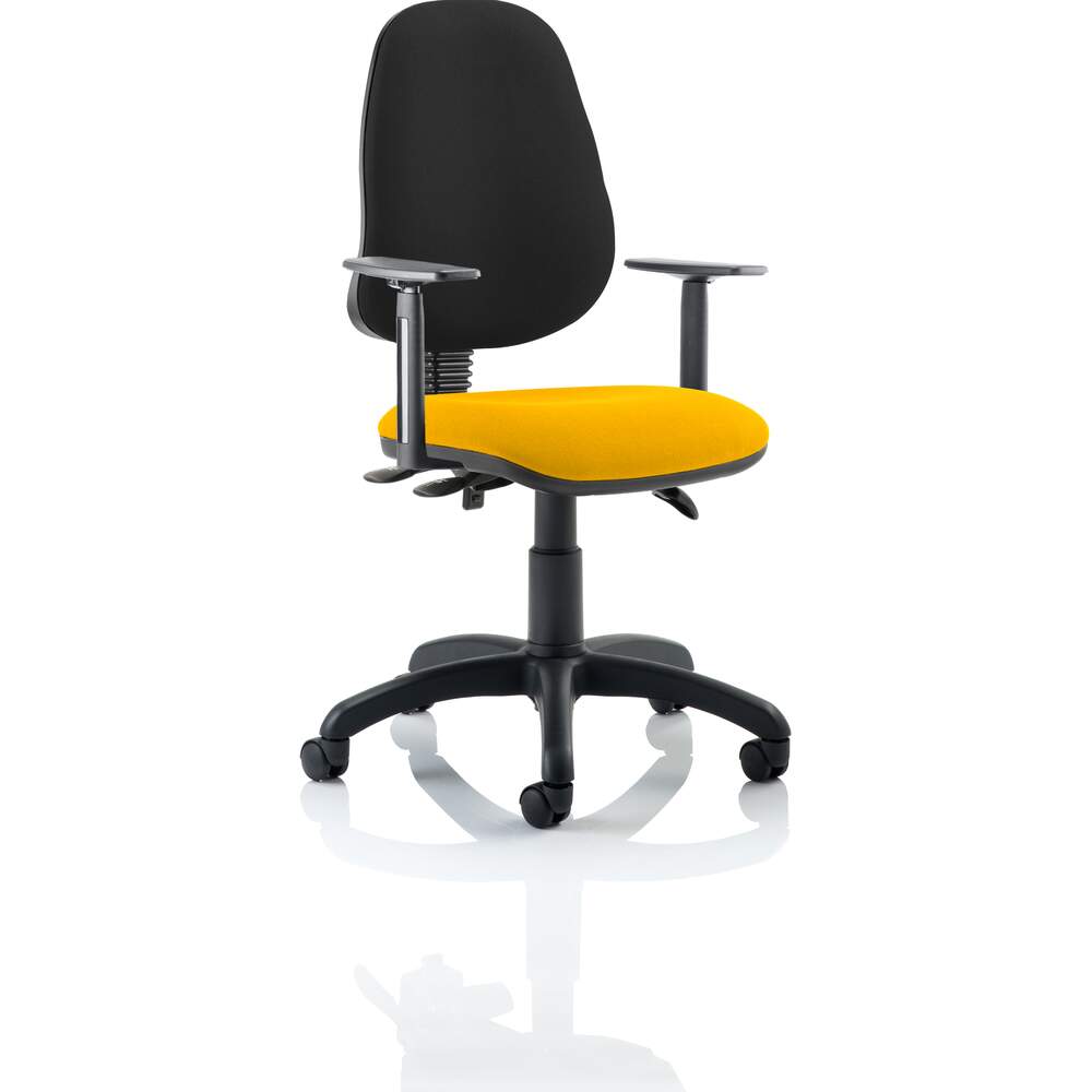 Eclipse III Lever Task Operator Chair Black Back Bespoke Seat With Height Adjustable Arms In Senna Yellow