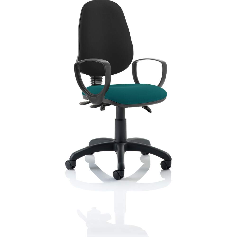 Eclipse III Lever Task Operator Chair Black Back Bespoke Seat With Loop Arms In Maringa Teal