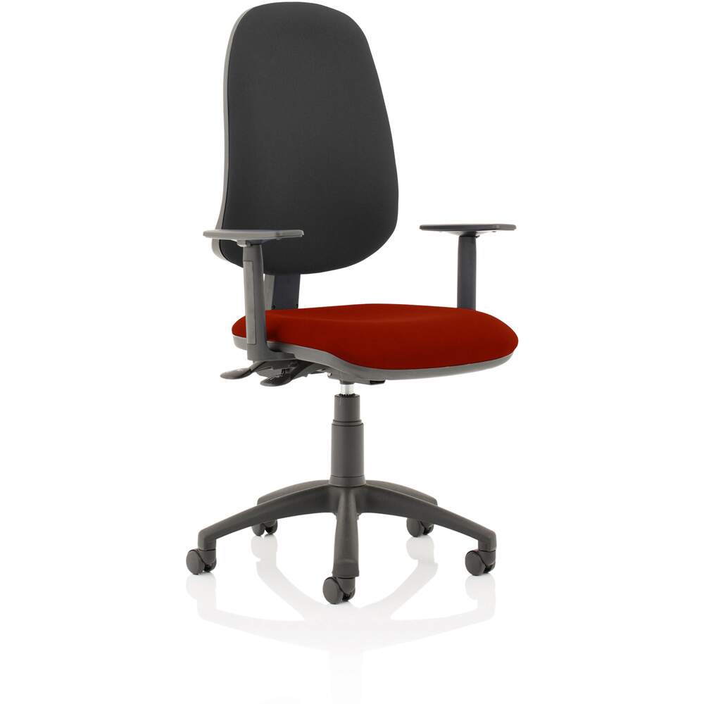 Eclipse XL Lever Task Operator Chair Black Back Bespoke Seat With Height Adjustable Arms In Ginseng Chilli