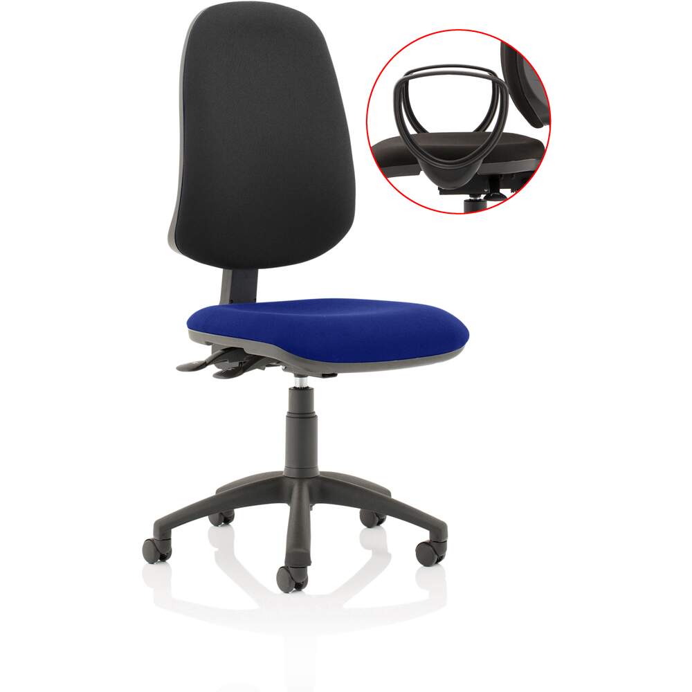Eclipse XL Lever Task Operator Chair Black Back Bespoke Seat With Loop Arms In Stevia Blue