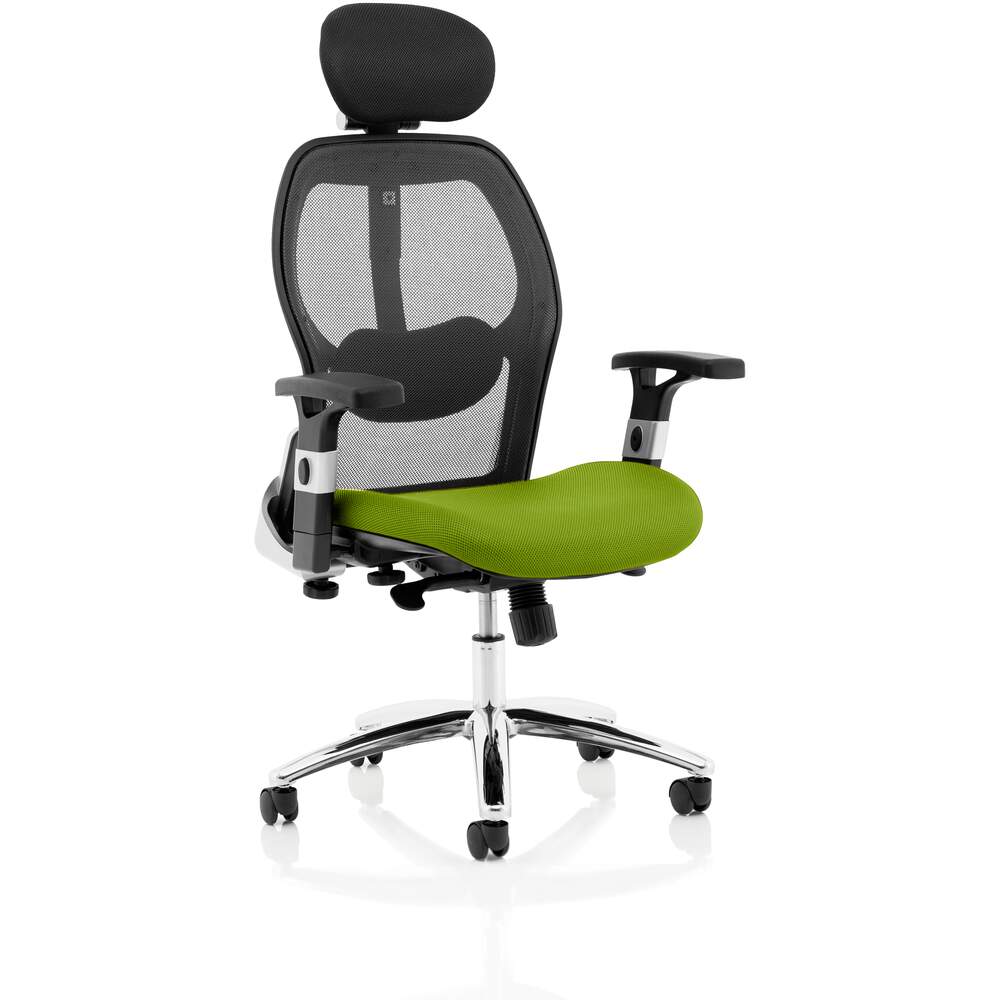 Sanderson II  Upholstered Seat Only Myrrh Green Mesh Back Chair
