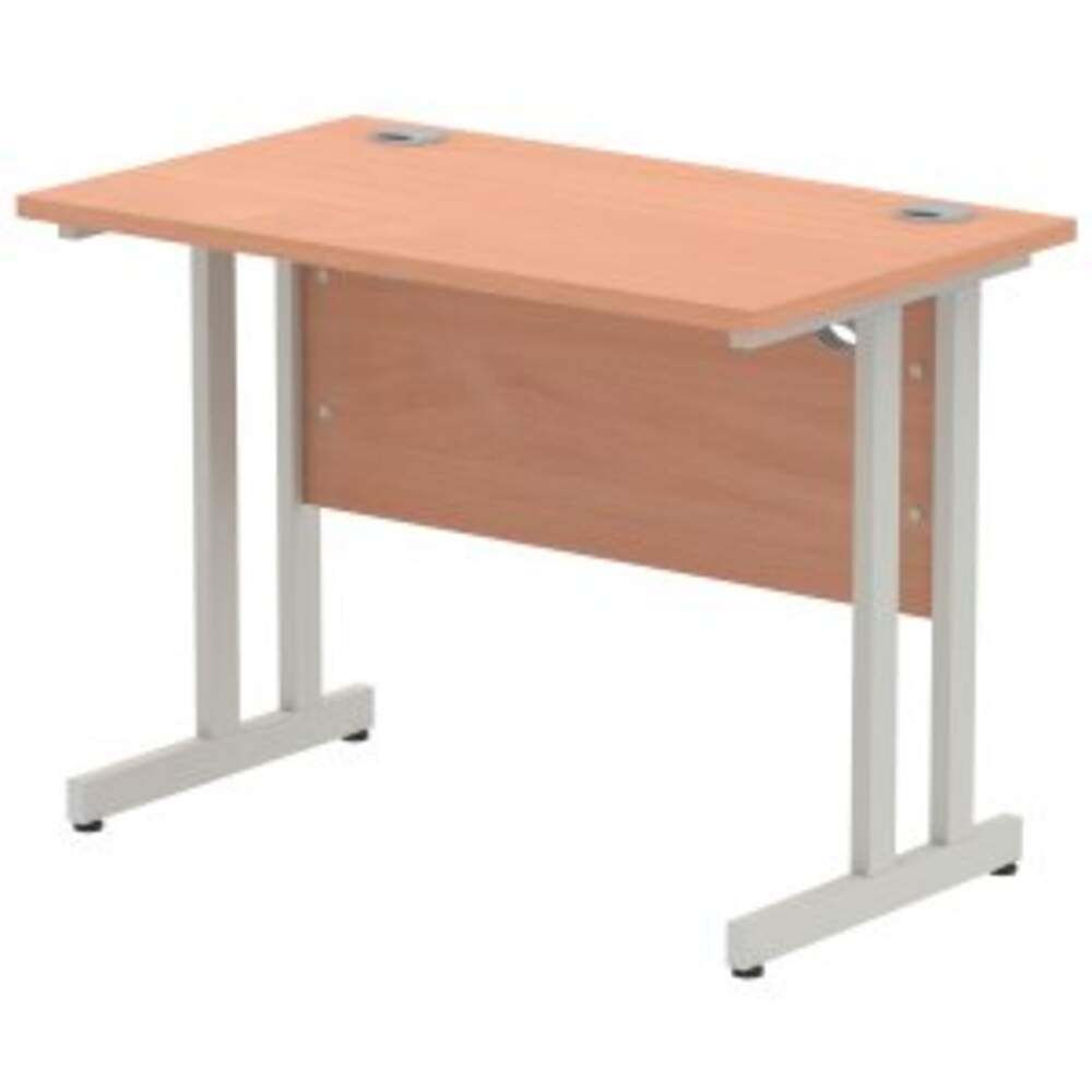 Impulse 1000 x 800mm Straight Desk Beech Top Silver Cantilever Leg