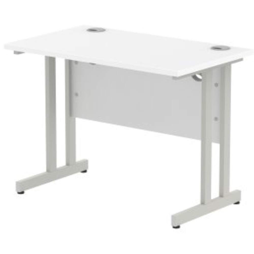 Impulse 1000 x 800mm Straight Desk White Top Silver Cantilever Leg