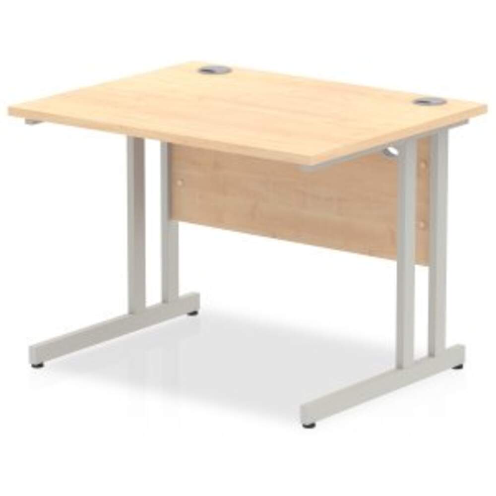 Impulse 1000 x 800mm Straight Desk Maple Top Silver Cantilever Leg