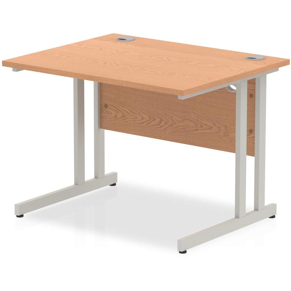 Impulse 1000 x 800mm Straight Desk Oak Top Silver Cantilever Leg