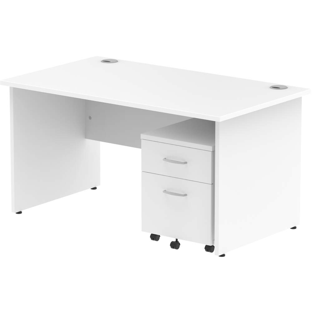 Impulse 1400 x 800mm Straight Desk White Top Panel End Leg with 2 Drawer Mobile Pedestal Bundle