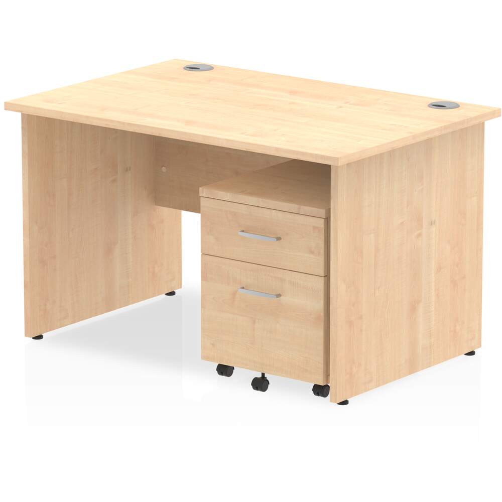 Impulse 1200 x 800mm Straight Desk Maple Top Panel End Leg with 2 Drawer Mobile Pedestal Bundle