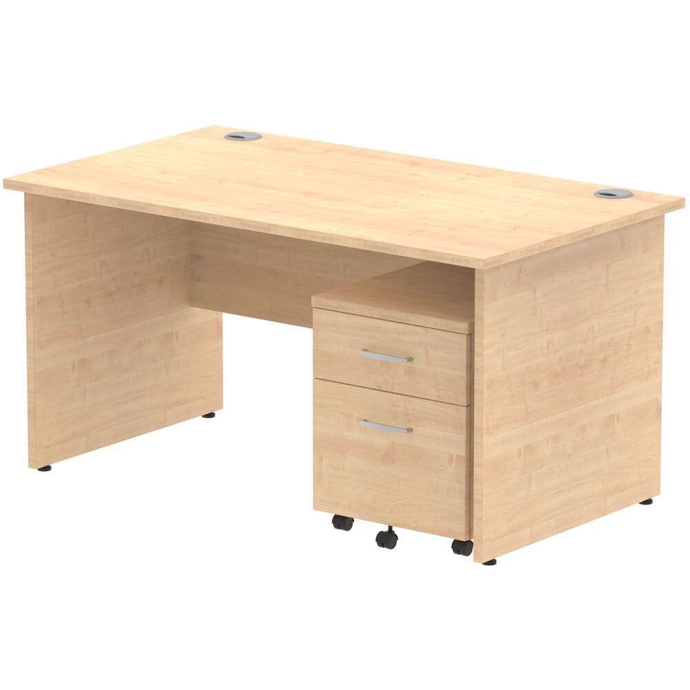 Impulse 1400 x 800mm Straight Desk Maple Top Panel End Leg with 2 Drawer Mobile Pedestal Bundle