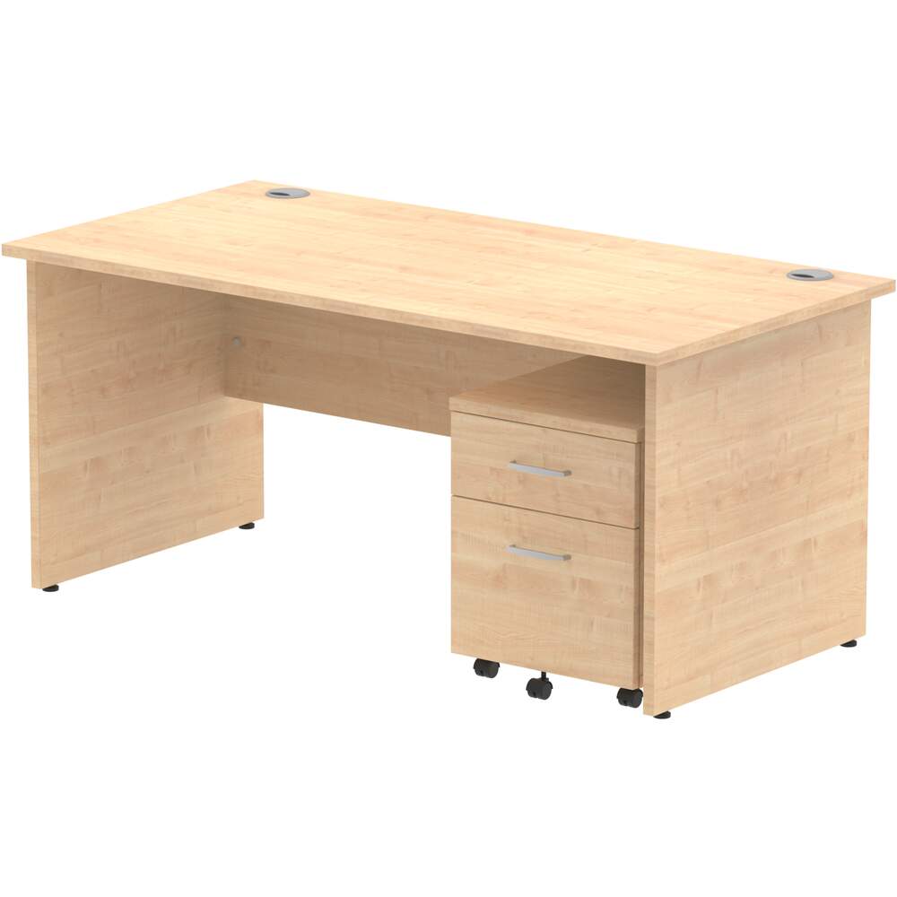 Impulse 1600 x 800mm Straight Desk Maple Top Panel End Leg with 2 Drawer Mobile Pedestal