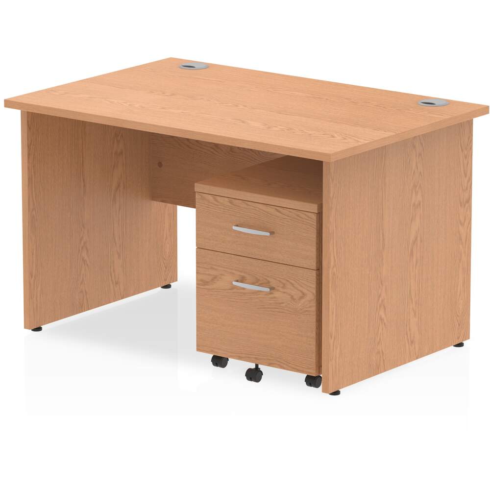 Impulse 1200 x 800mm Straight Desk Oak Top Panel End Leg with 2 Drawer Mobile Pedestal Bundle