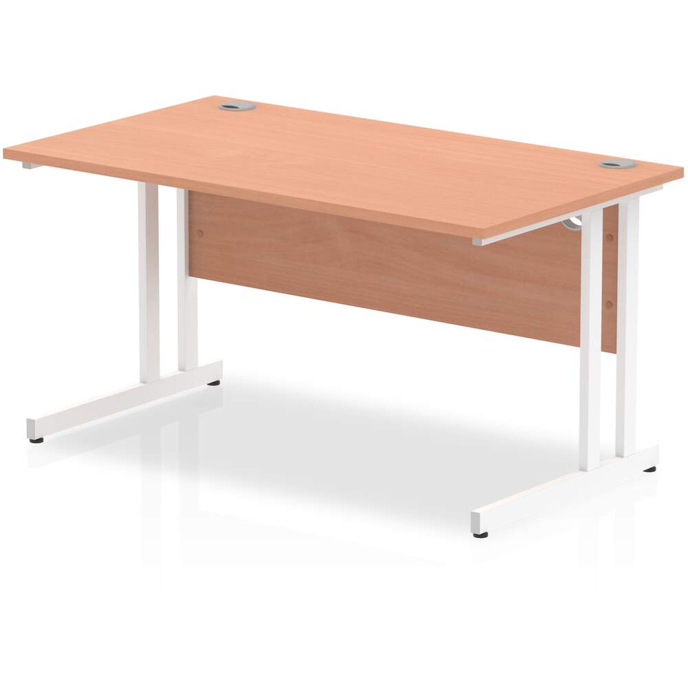 Impulse 1400 x 800mm Straight Desk Beech Top White Cantilever Leg