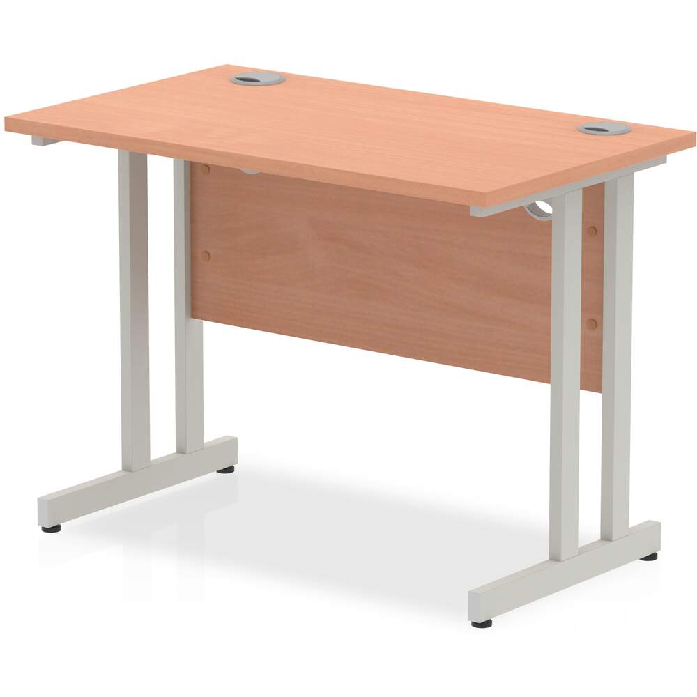 Impulse 1000 x 600mm Straight Desk Beech Top Silver Cantilever Leg