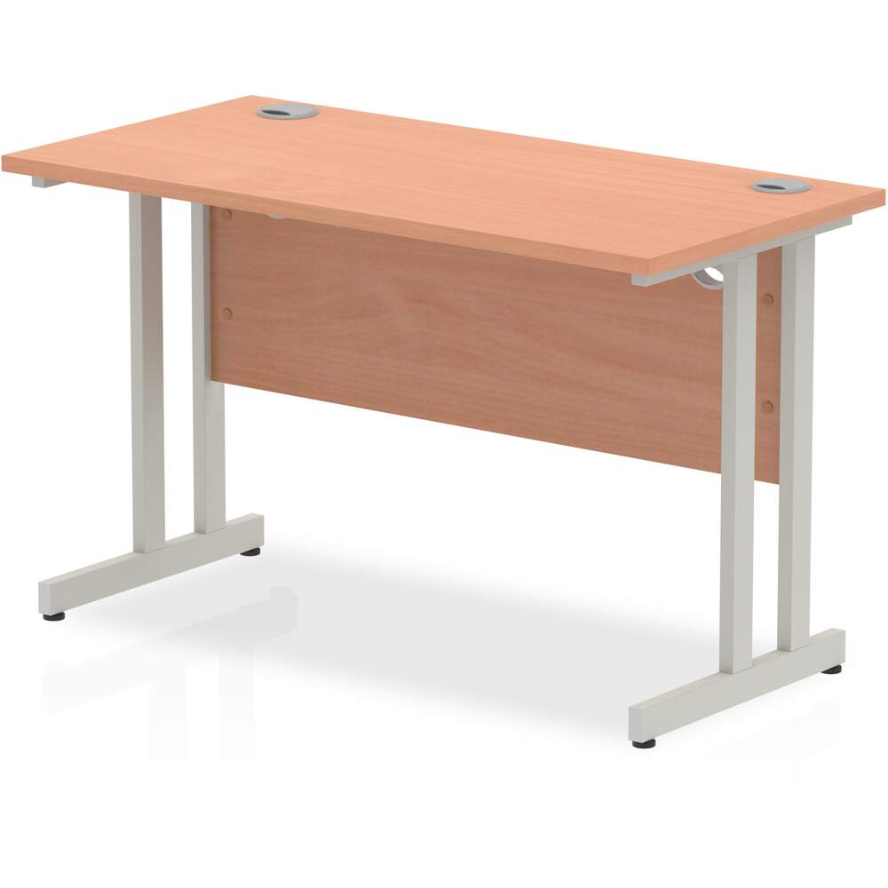 Impulse 1200 x 600mm Straight Desk Beech Top Silver Cantilever Leg