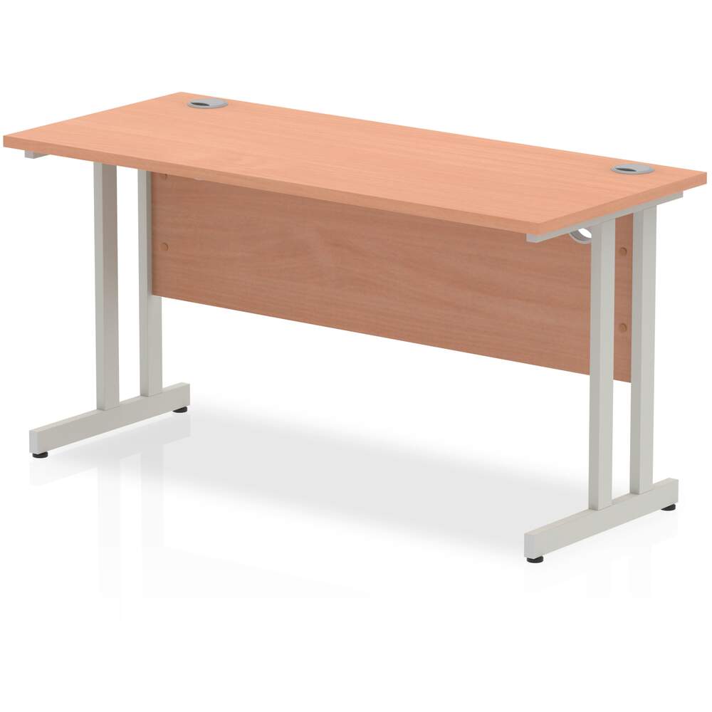 Impulse 1400 x 600mm Straight Desk Beech Top Silver Cantilever Leg