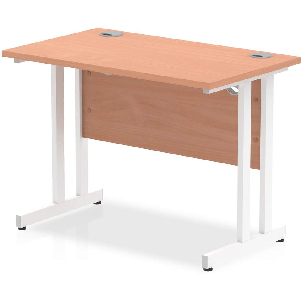 Impulse 1000 x 600mm Straight Desk Beech Top White Cantilever Leg