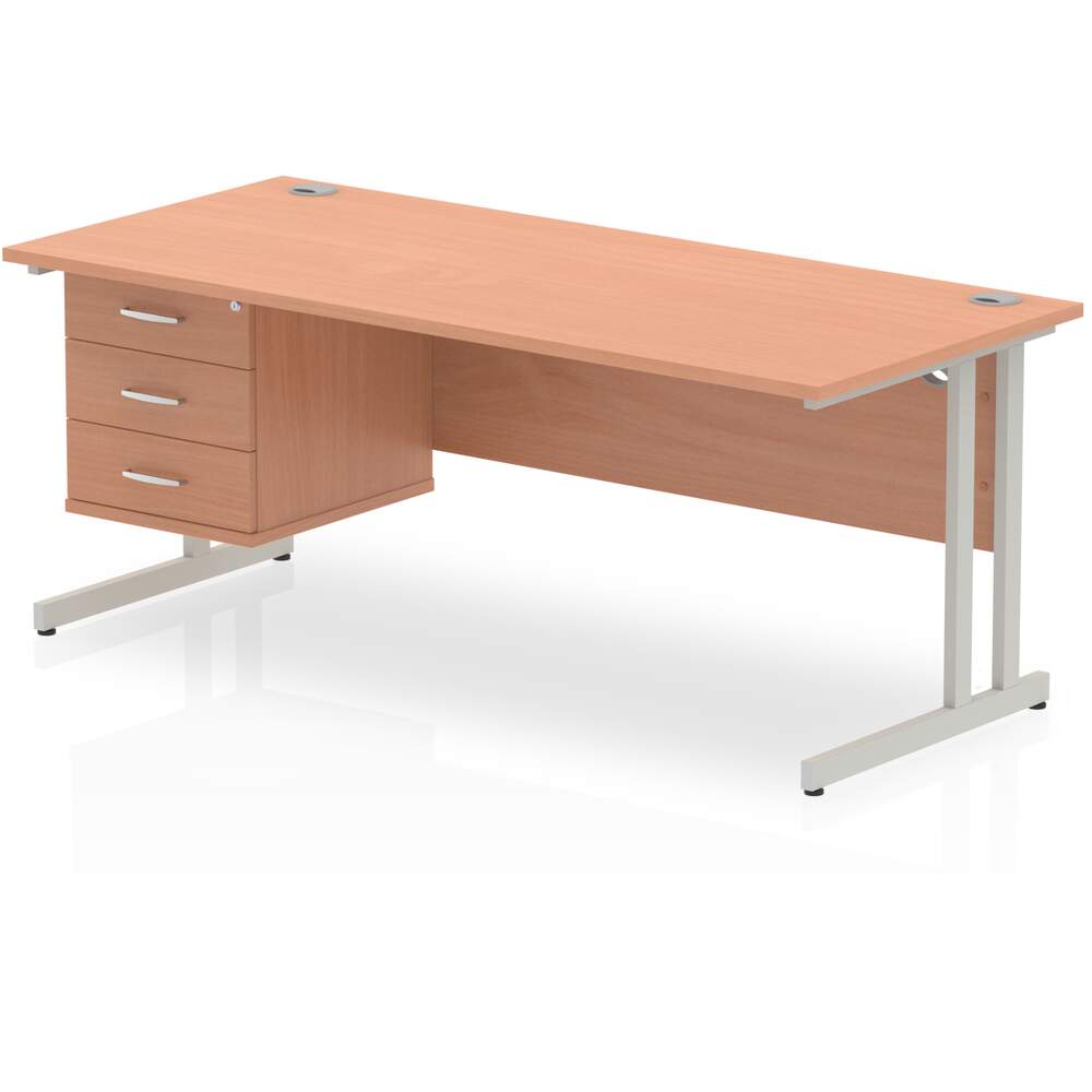 Impulse 1800 x 800mm Straight Desk Beech Top Silver Cantilever Leg 1 x 3 Drawer Fixed Pedestal
