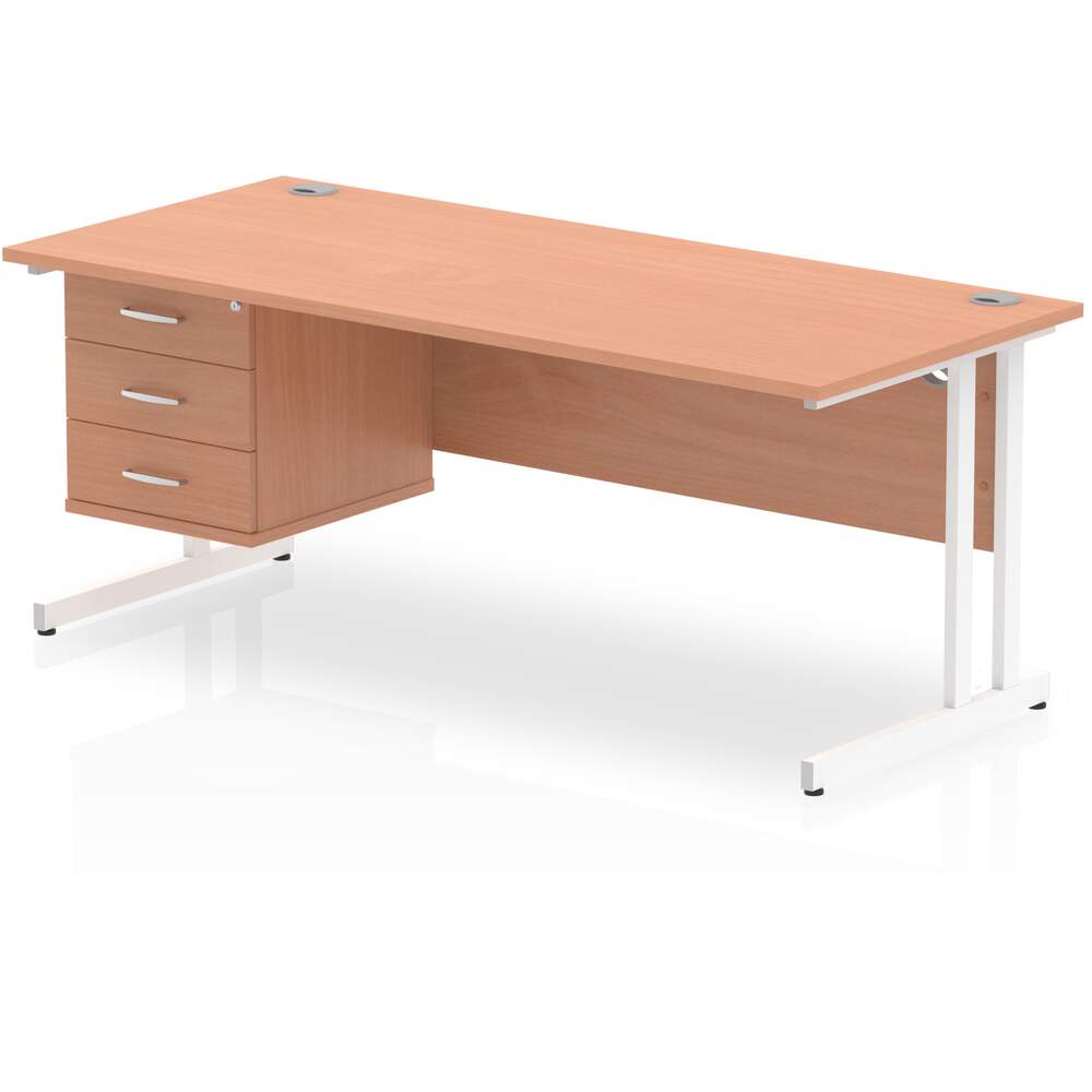 Impulse 1800 x 800mm Straight Desk Beech Top White Cantilever Leg 1 x 3 Drawer Fixed Pedestal