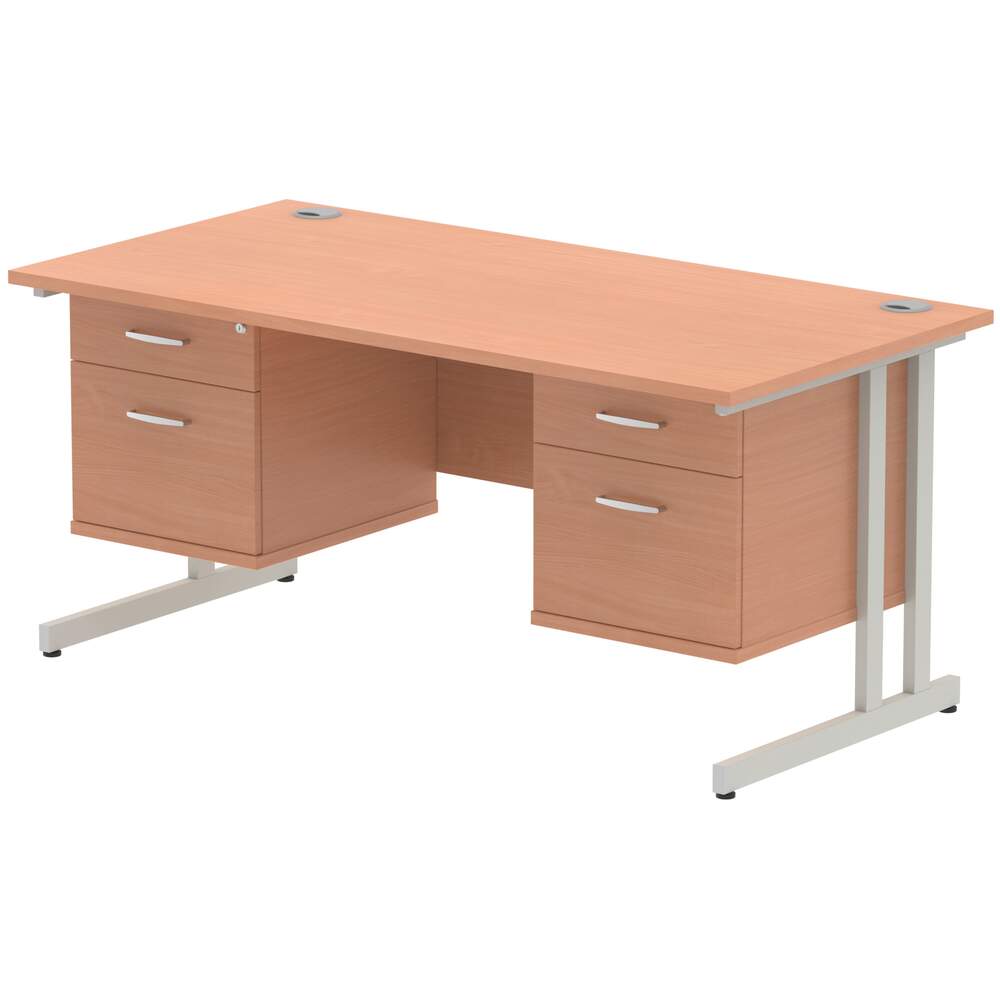 Impulse 1600 x 800mm Straight Desk Beech Top Silver Cantilever Leg 2 x 2 Drawer Fixed Pedestal