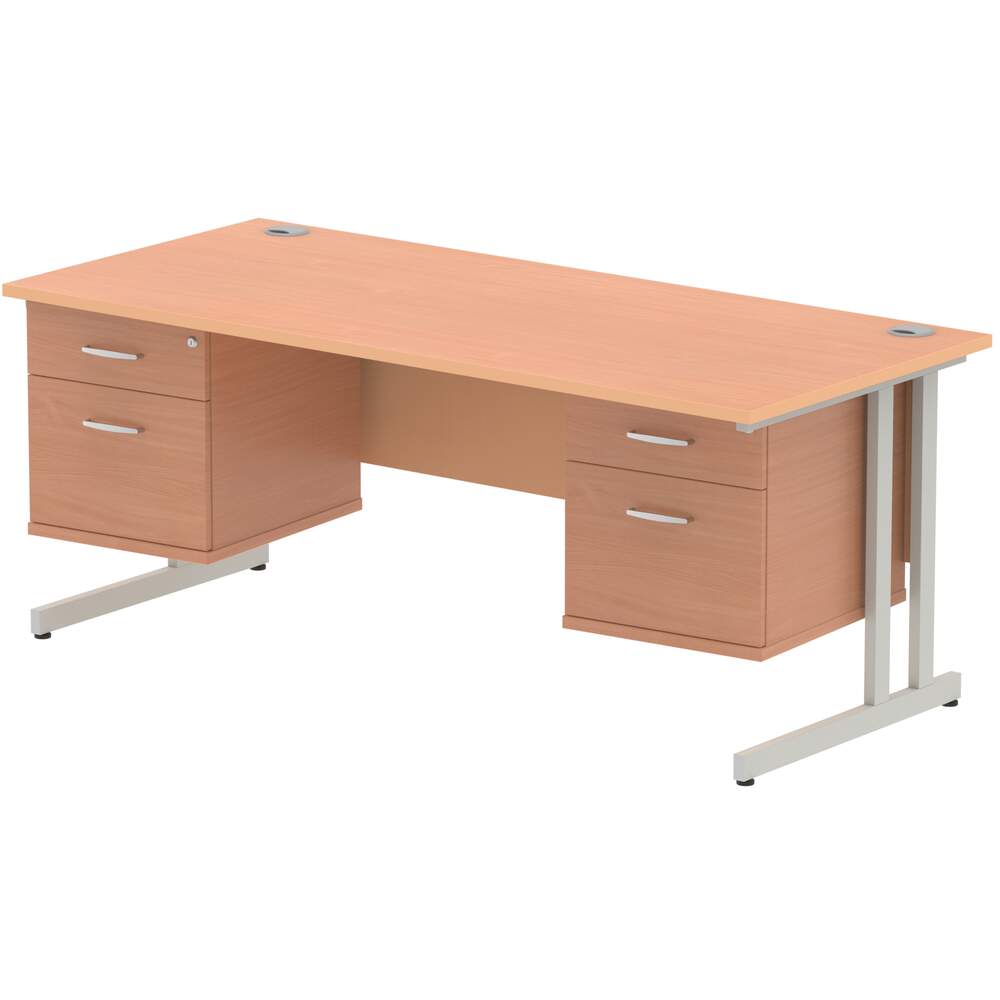 Impulse 1800 x 800mm Straight Desk Beech Top Silver Cantilever Leg 2 x 2 Drawer Fixed Pedestal