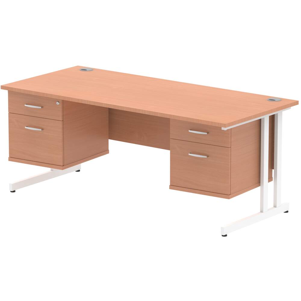 Impulse 1800 x 800mm Straight Desk Beech Top White Cantilever Leg 2 x 2 Drawer Fixed Pedestal