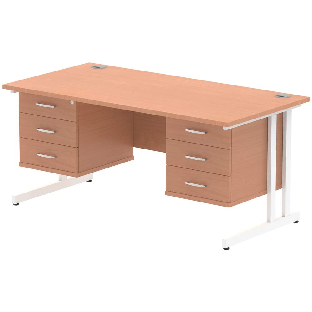 Impulse 1600 x 800mm Straight Desk Beech Top White Cantilever Leg 2 x 3 Drawer Fixed Pedestal