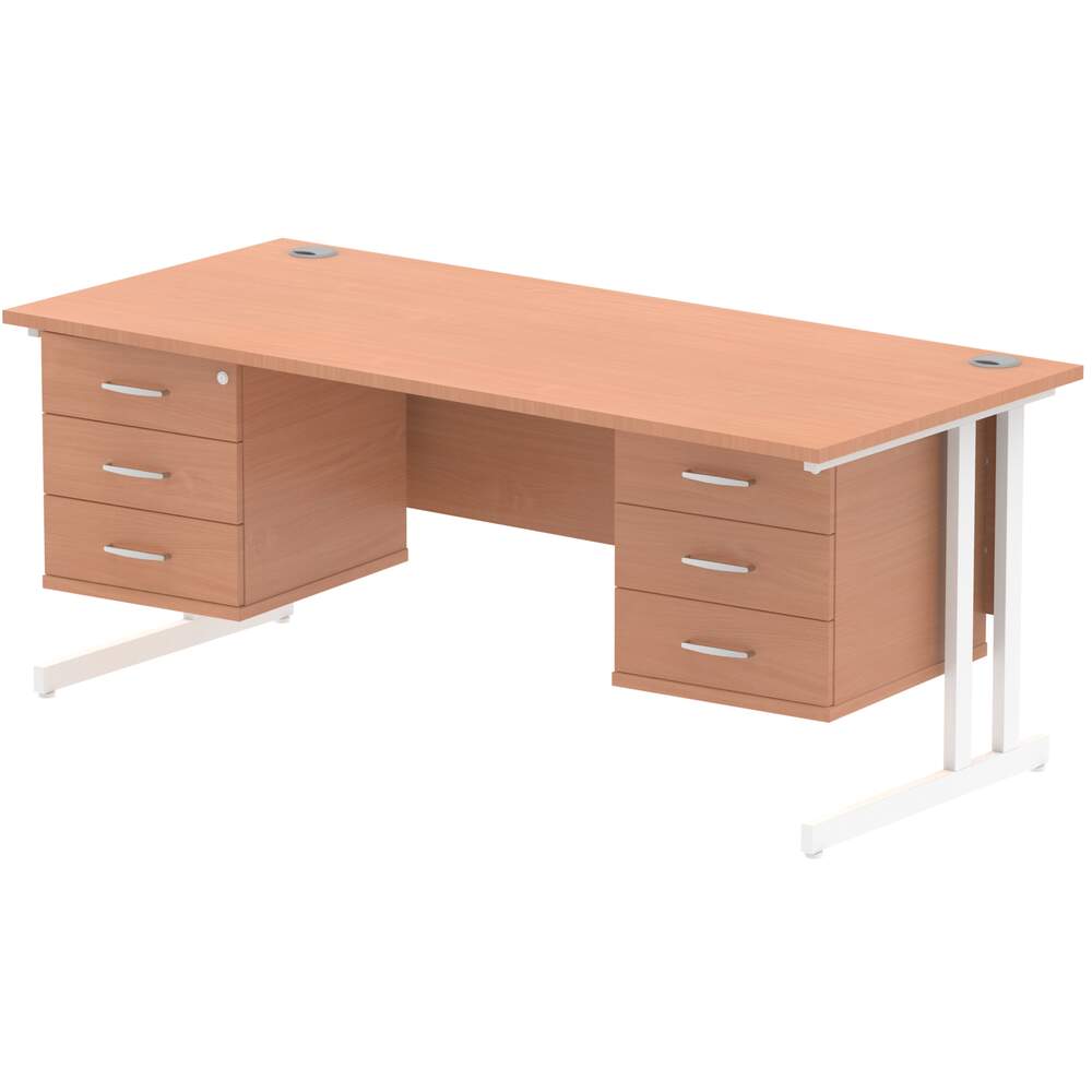 Impulse 1800 x 800mm Straight Desk Beech Top White Cantilever Leg 2 x 3 Drawer Fixed Pedestal