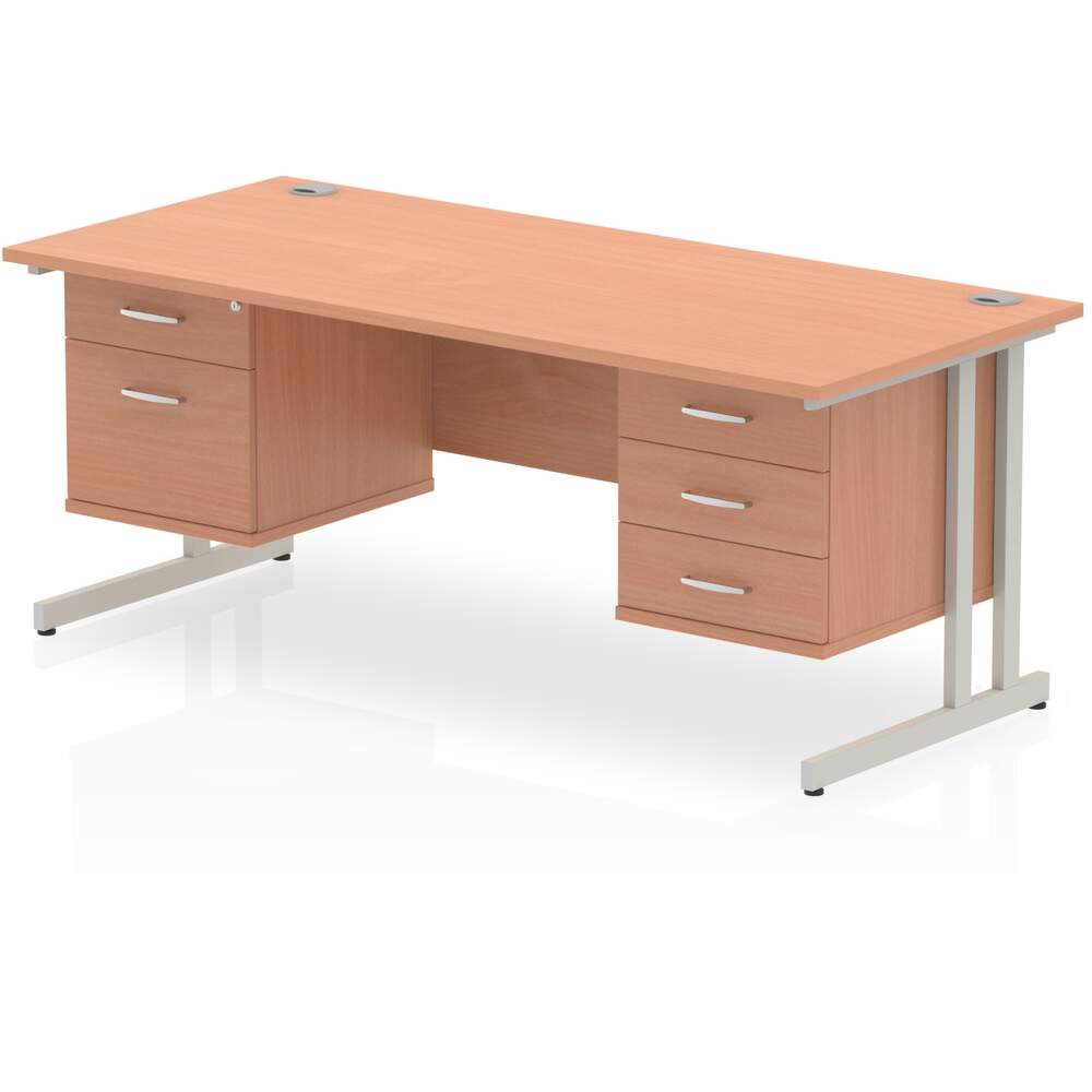 Impulse 1600 x 800mm Straight Desk Beech Top Silver Cantilever Leg 1 x 2 Drawer 1 x 3 Drawer Fixed Pedestal