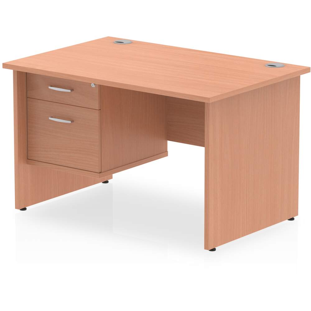 Impulse 1200 x 800mm Straight Desk Beech Top Panel End Leg with 1 x 2 Drawer Fixed Pedestal