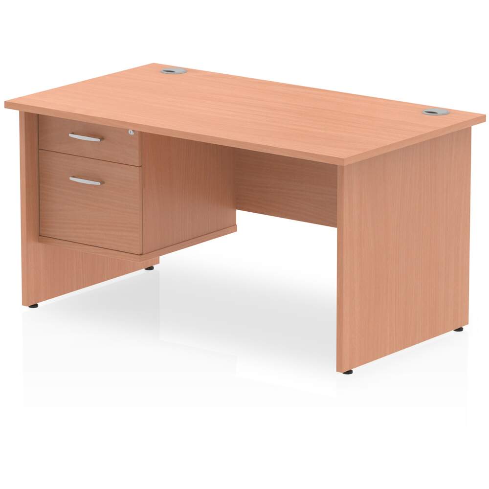 Impulse 1400 x 800mm Straight Desk Beech Top Panel End Leg with 1 x 2 Drawer Fixed Pedestal