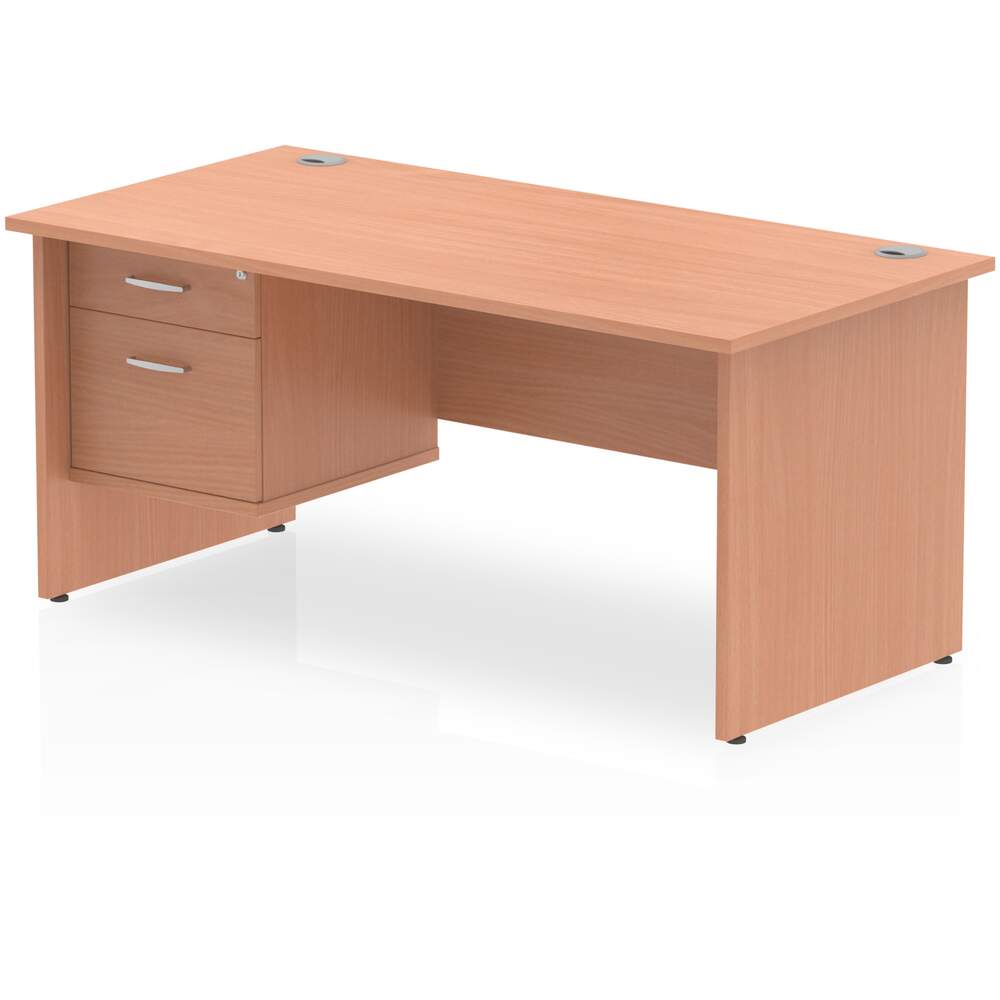 Impulse 1600 x 800mm Straight Desk Beech Top Panel End Leg 1 x 2 Drawer Fixed Pedestal