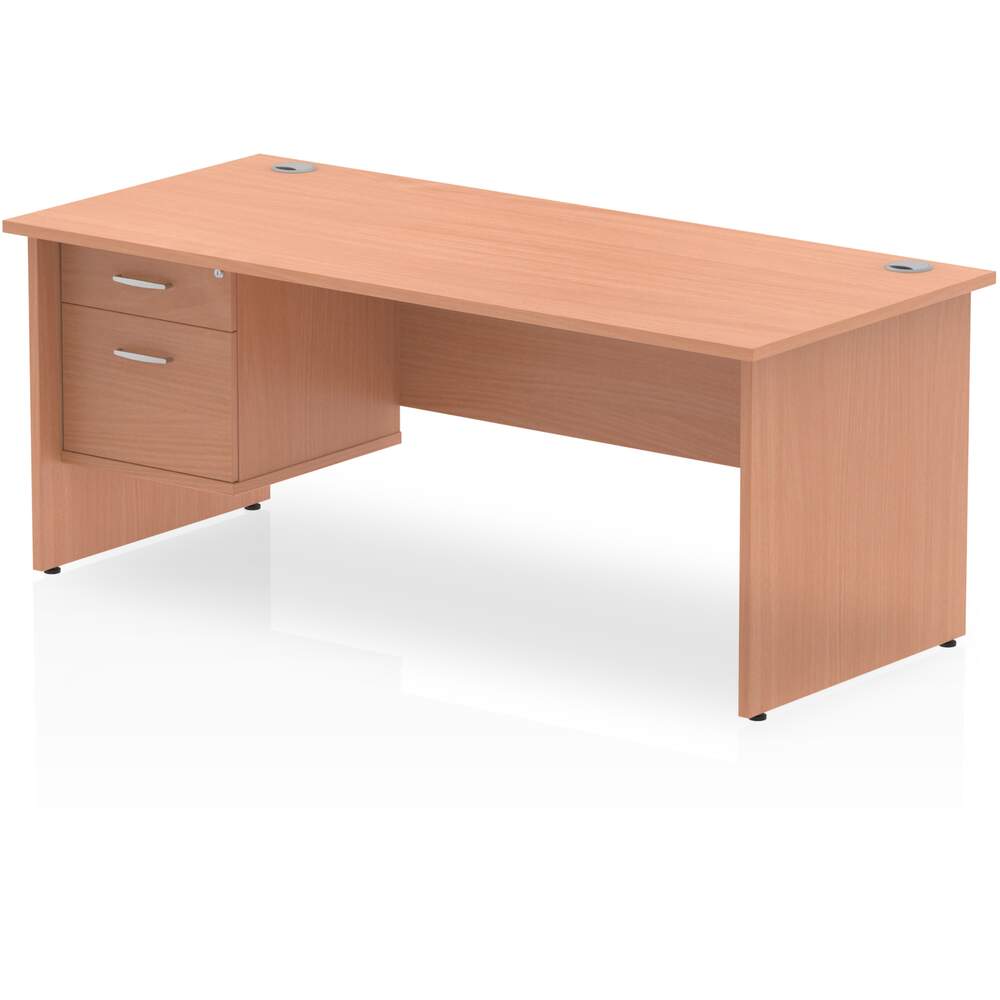 Impulse 1800 x 800mm Straight Desk Beech Top Panel End Leg 1 x 2 Drawer Fixed Pedestal