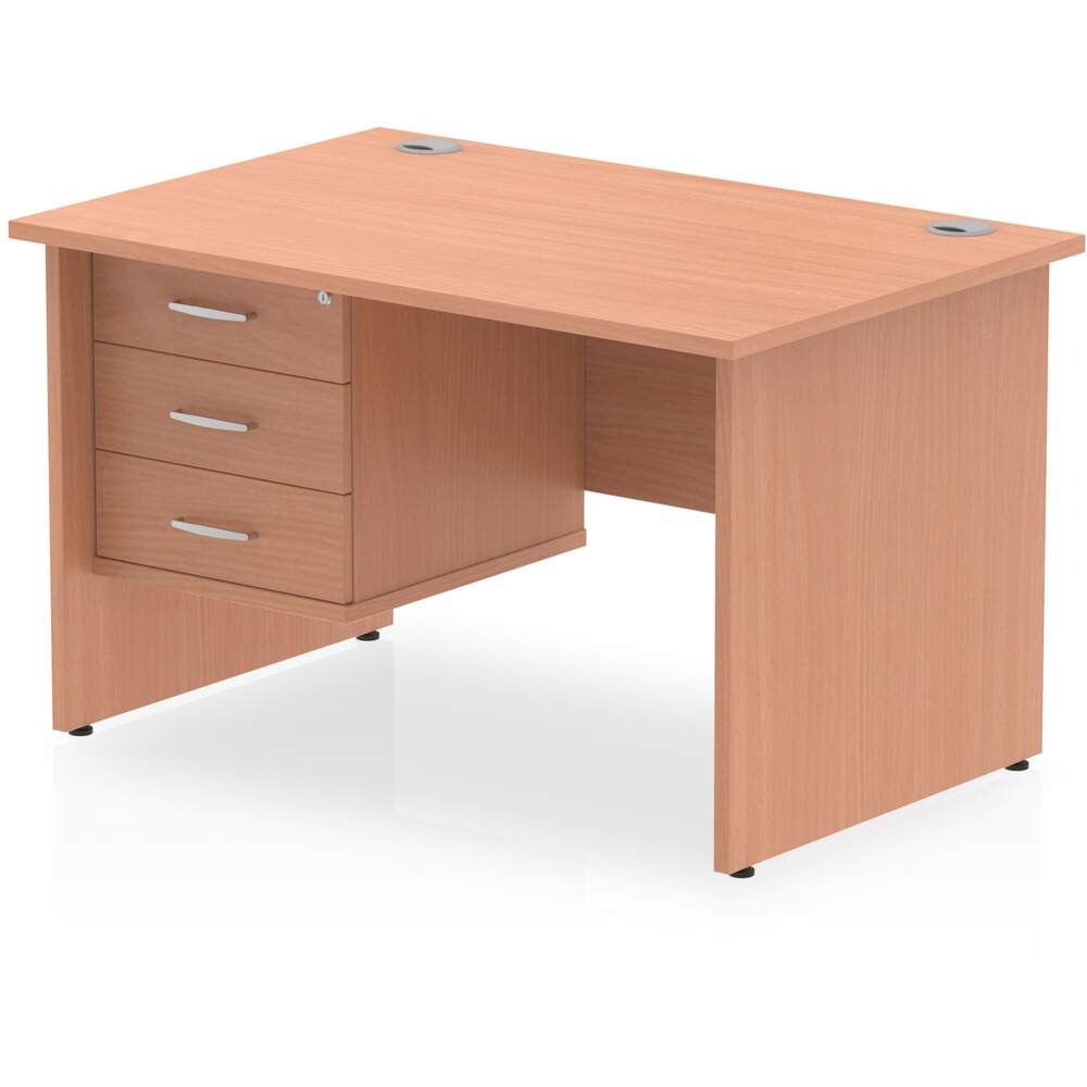 Impulse 1200 x 800mm Straight Desk Beech Top Panel End Leg with 1 x 3 Drawer Fixed Pedestal