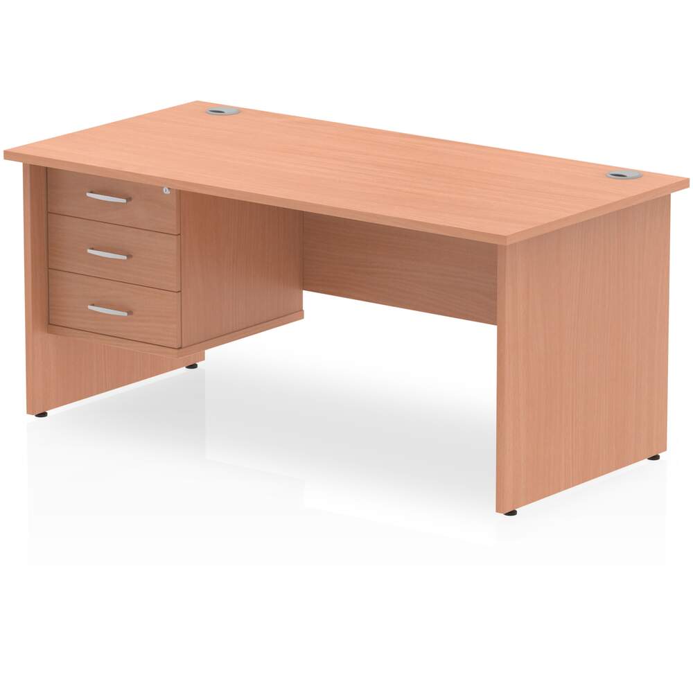 Impulse 1600 x 800mm Straight Desk Beech Top Panel End Leg 1 x 3 Drawer Fixed Pedestal