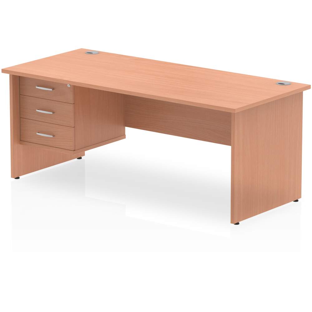 Impulse 1800 x 800mm Straight Desk Beech Top Panel End Leg 1 x 3 Drawer Fixed Pedestal