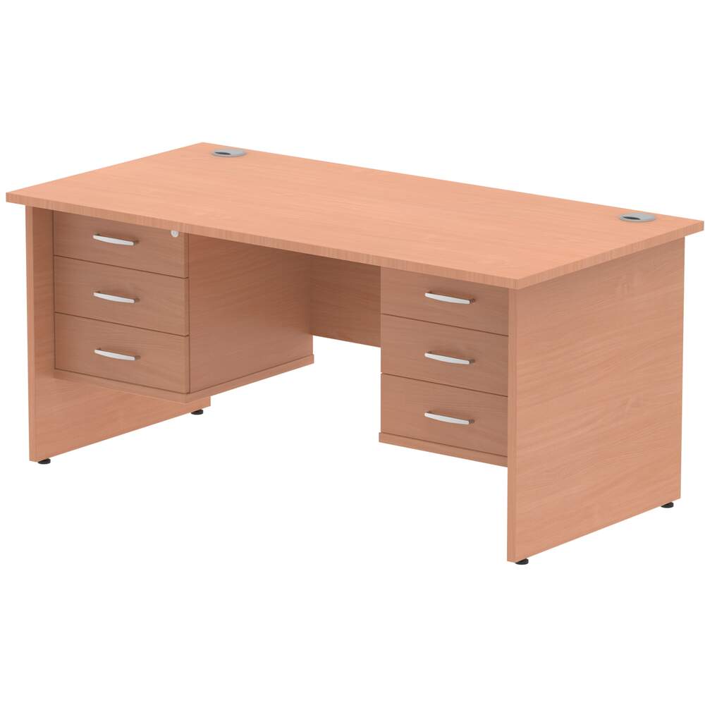 Impulse 1600 x 800mm Straight Desk Beech Top Panel End Leg 2 x 3 Drawer Fixed Pedestal