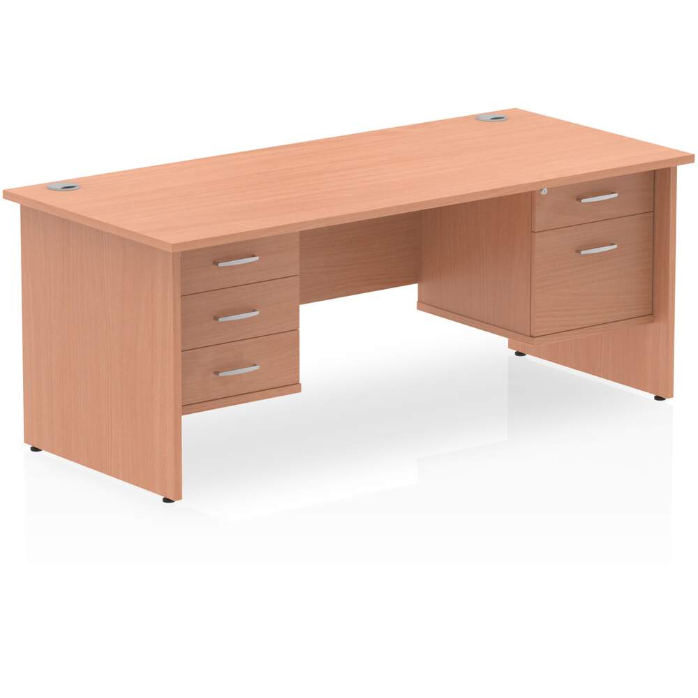 Impulse 1600 x 800mm Straight Desk Beech Top Panel End Leg 1 x 2 Drawer 1 x 3 Drawer Fixed Pedestal