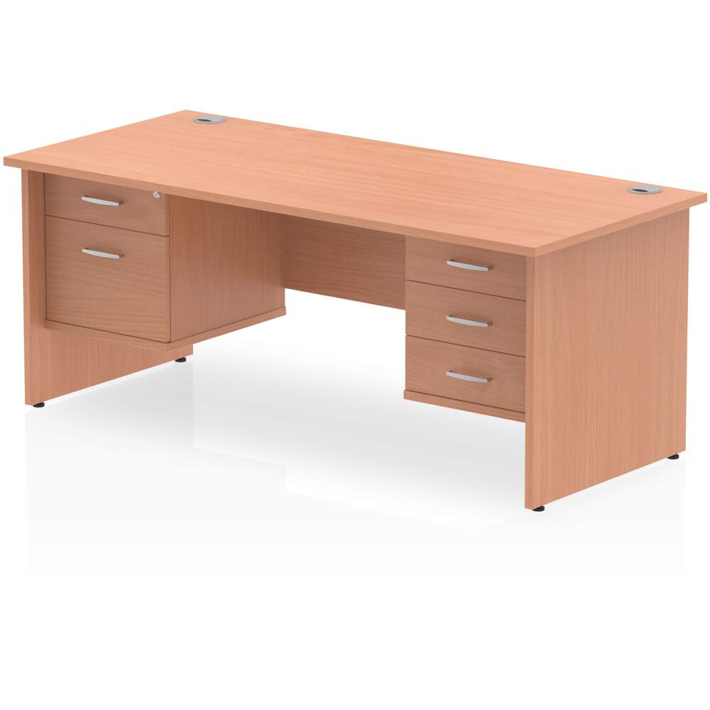 Impulse 1800 x 800mm Straight Desk Beech Top Panel End Leg 1 x 2 Drawer 1 x 3 Drawer Fixed Pedestal