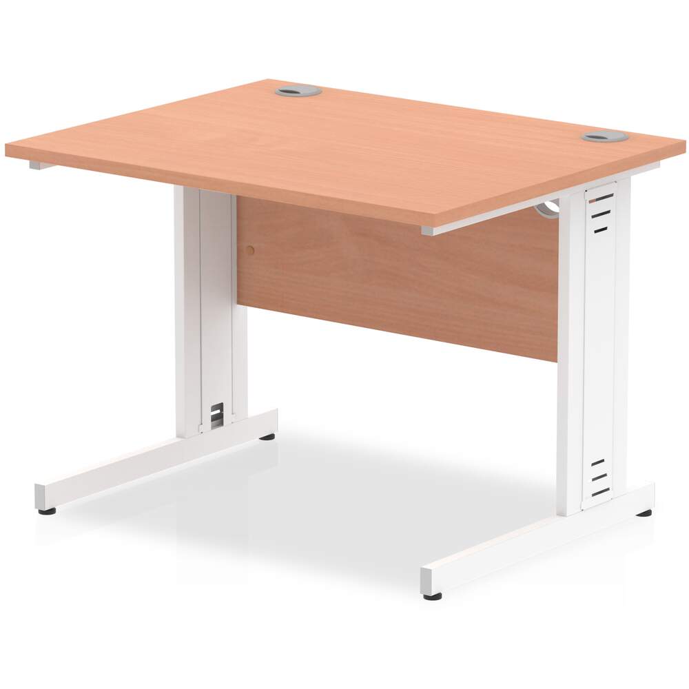 Impulse 1000 x 800mm Straight Desk Beech Top White Cable Managed Leg