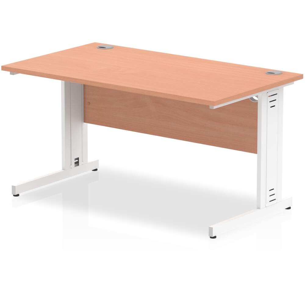 Impulse 1400 x 800mm Straight Desk Beech Top White Cable Managed Leg