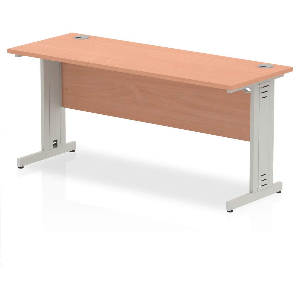 Impulse 1600 x 600mm Straight Desk Beech Top Silver Cable Managed Leg