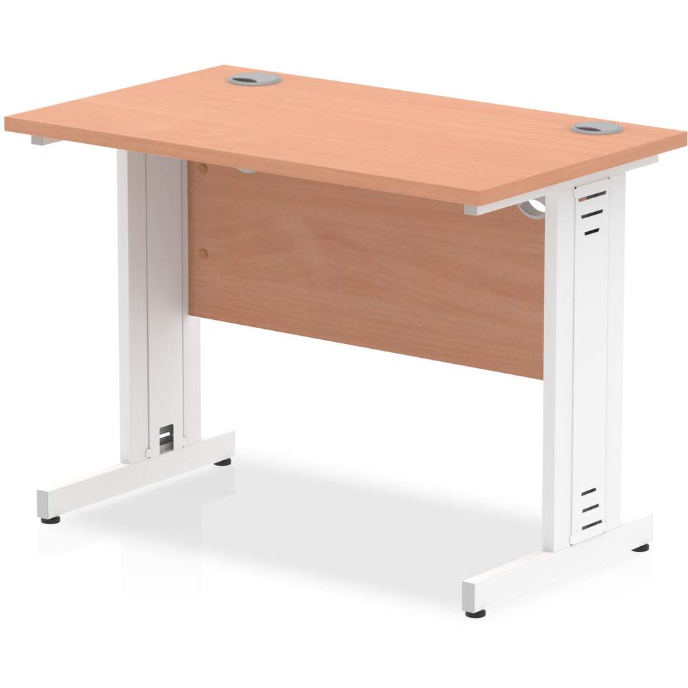 Impulse 1000 x 600mm Straight Desk Beech Top White Cable Managed Leg