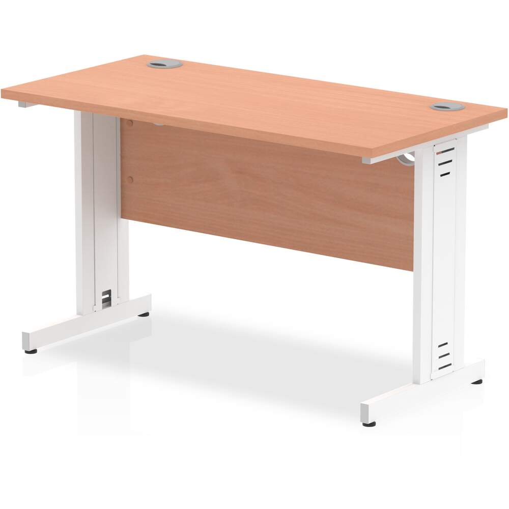 Impulse 1200 x 600mm Straight Desk Beech Top White Cable Managed Leg