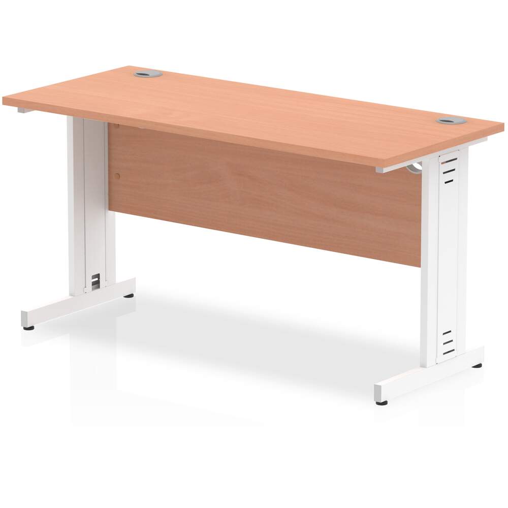 Impulse 1400 x 600mm Straight Desk Beech Top White Cable Managed Leg