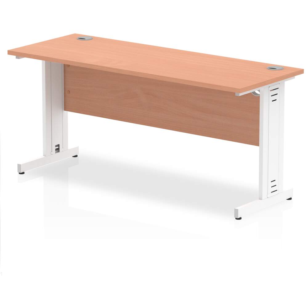 Impulse 1600 x 600mm Straight Desk Beech Top White Cable Managed Leg