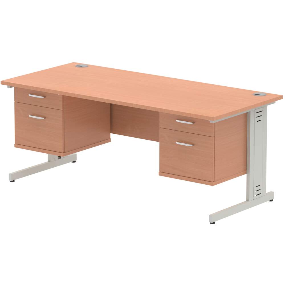 Impulse 1800 x 800mm Straight Desk Beech Top Silver Cable Managed Leg 2 x 2 Drawer Fixed Pedestal