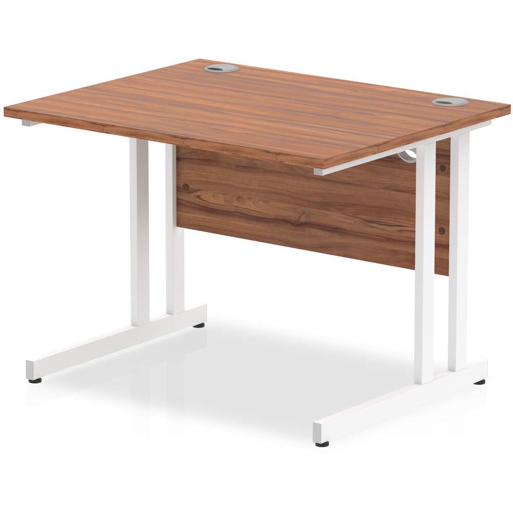 Impulse 1000 x 800mm Straight Desk Walnut Top White Cantilever Leg