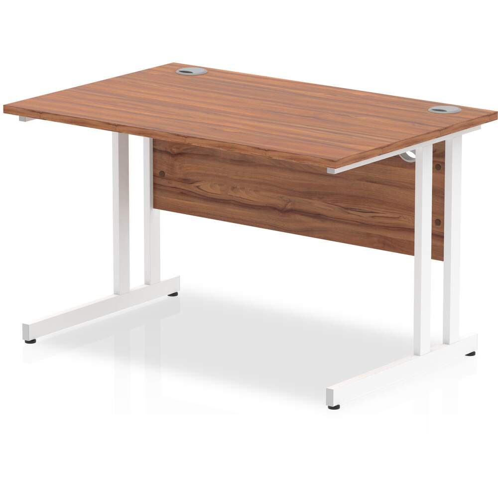 Impulse 1200 x 800mm Straight Desk Walnut Top White Cantilever Leg