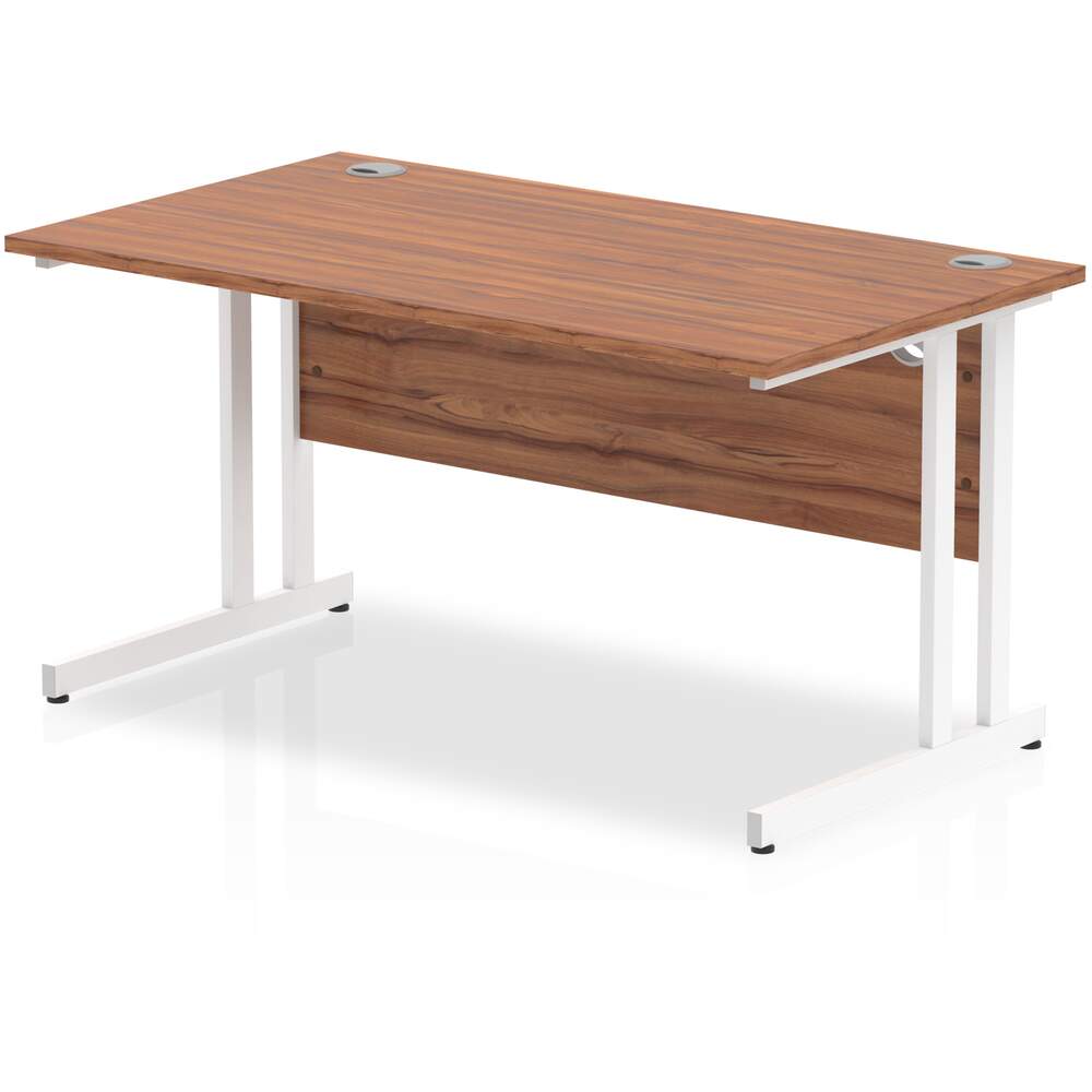 Impulse 1400 x 800mm Straight Desk Walnut Top White Cantilever Leg