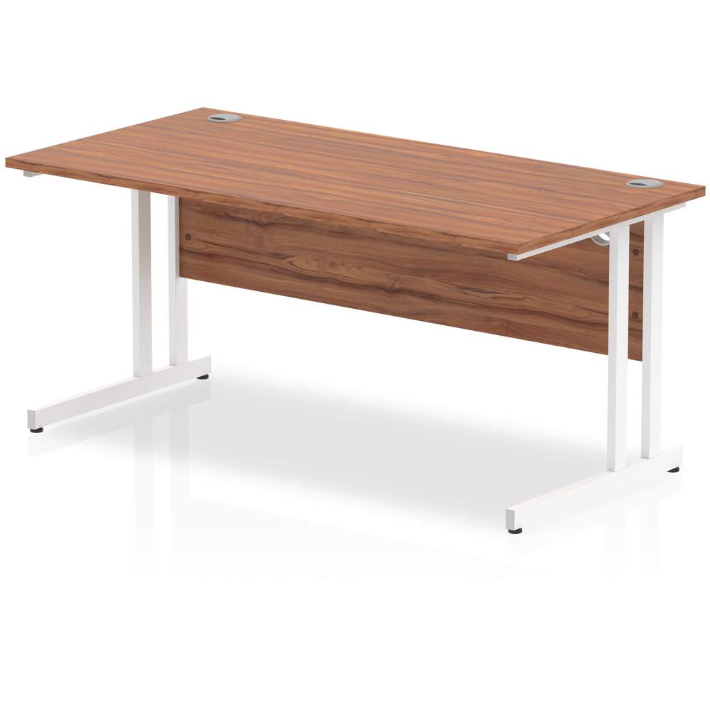 Impulse 1600 x 800mm Straight Desk Walnut Top White Cantilever Leg