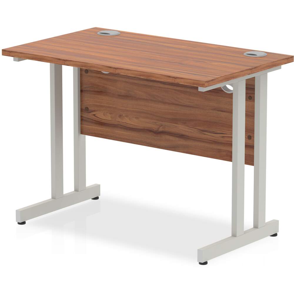 Impulse 1000 x 600mm Straight Desk Walnut Top Silver Cantilever Leg